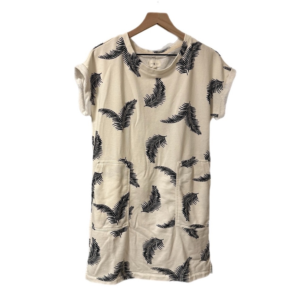 Lou & Grey Womens White/Black Palm Leaf Print Dress Size XS Coastal Beach Cover